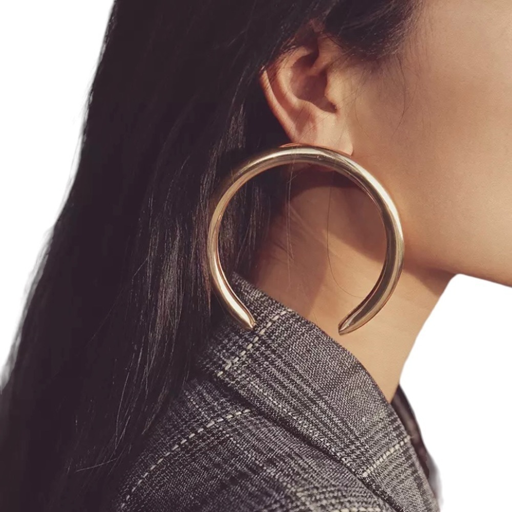 Mega large gold crescent 🌙 moon hoop earrings